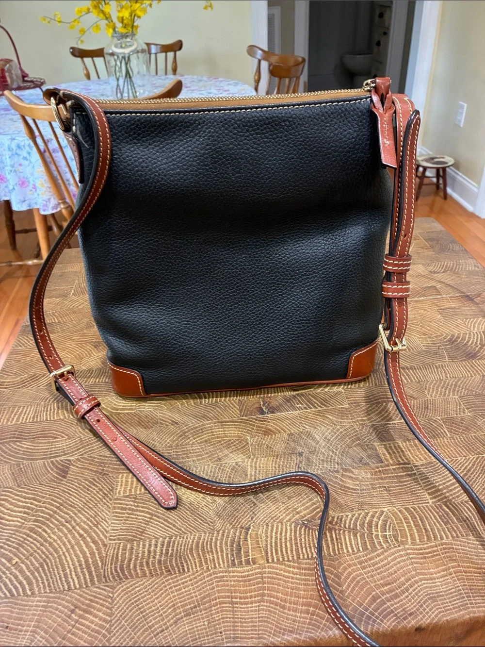 Dooney & Bourke Brown Pebbled Leather Crossbody with Brown Trim